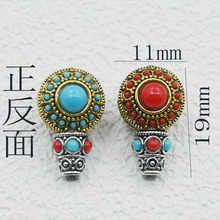 高端款锌合金藏式镶嵌松石三通佛头隔珠金银拼色diy手工编织手链