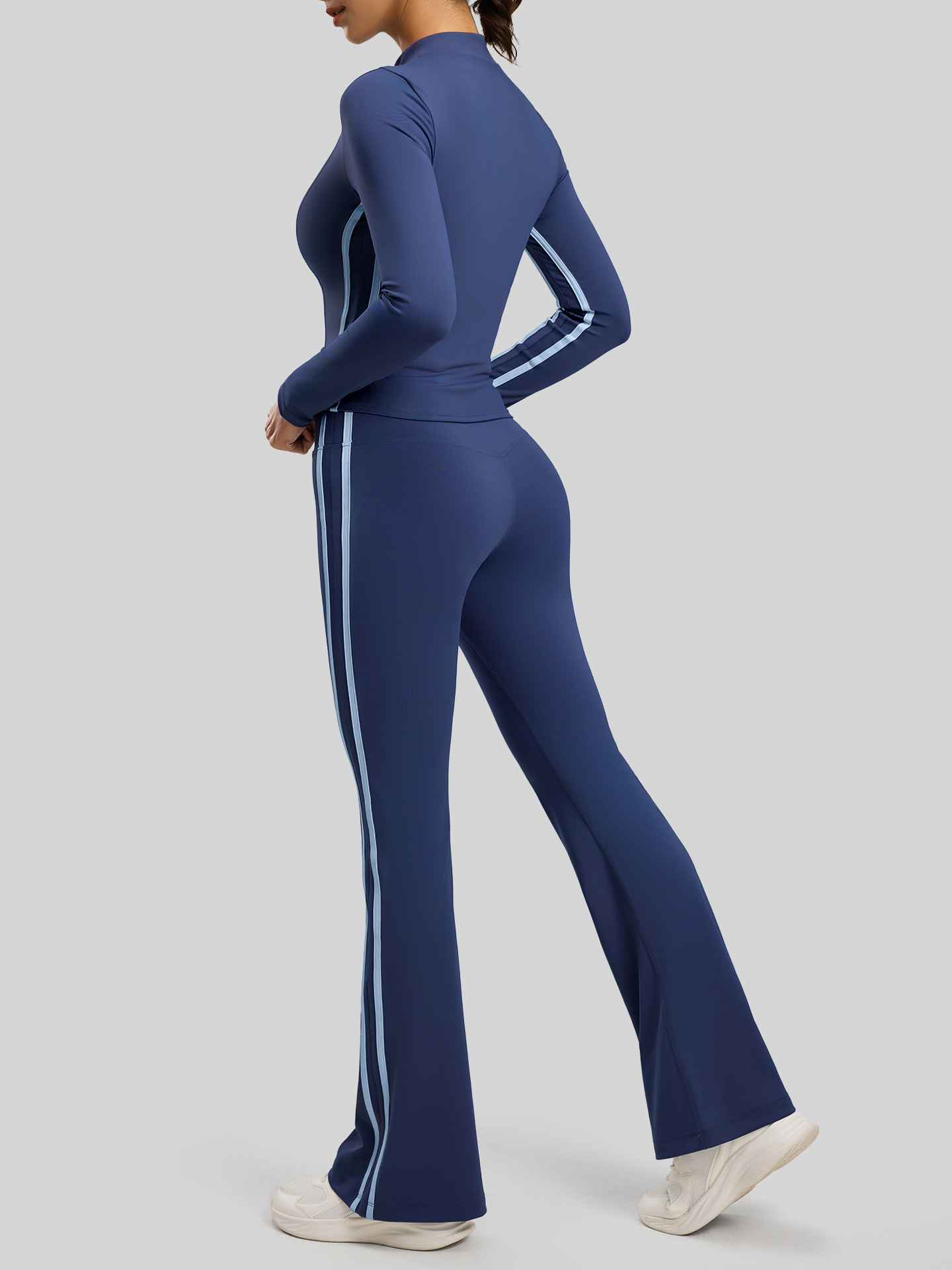 Juyi Tang nuevo conjunto de yoga de cintura alta a rayas para correr deportes melocotón de elevación de cadera fitness desnudo elástico