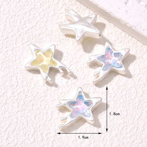 Sweet, cute, sweet and cool, fashionable alloy, colorful liquid five-pointed star beads, DIY handmade jewelry, bracelet and necklace