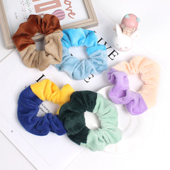 Double-Color Crystal Ultra-Soft Large Intestine Hair Tie, Spliced Contrasting Colors, Velvety Fabric, Korean-Style Girl's Headband B449