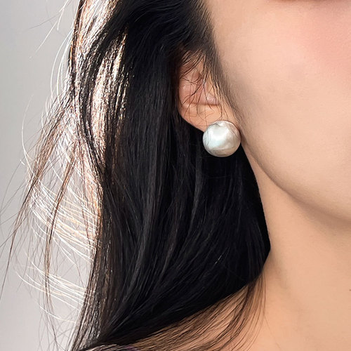 Ganjia cool retro silver brushed ball S925 sterling silver earrings fashionable light luxury high-end niche earrings