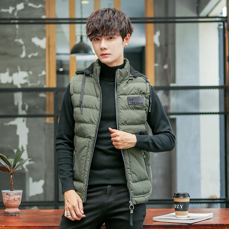 Otoño y invierno nuevo chaleco de hombre sombrero desmontable caballo abrazadera de moda casual de hombre chaleco de algodón comercio exterior image 1