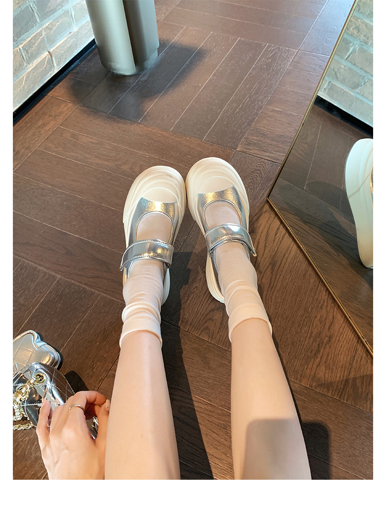 Versión de piel de vaca ~ Ruth con zapatos de cuero de cabeza grande para mujeres con suela gruesa muffin velcro marizhen zapatos blancos pequeños