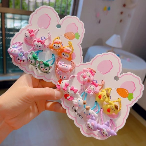 5 pairs of glow-in-the-dark children's rubber bands that won't hurt your hair, cute baby fruit cartoon hair ties, girls' hair accessories set