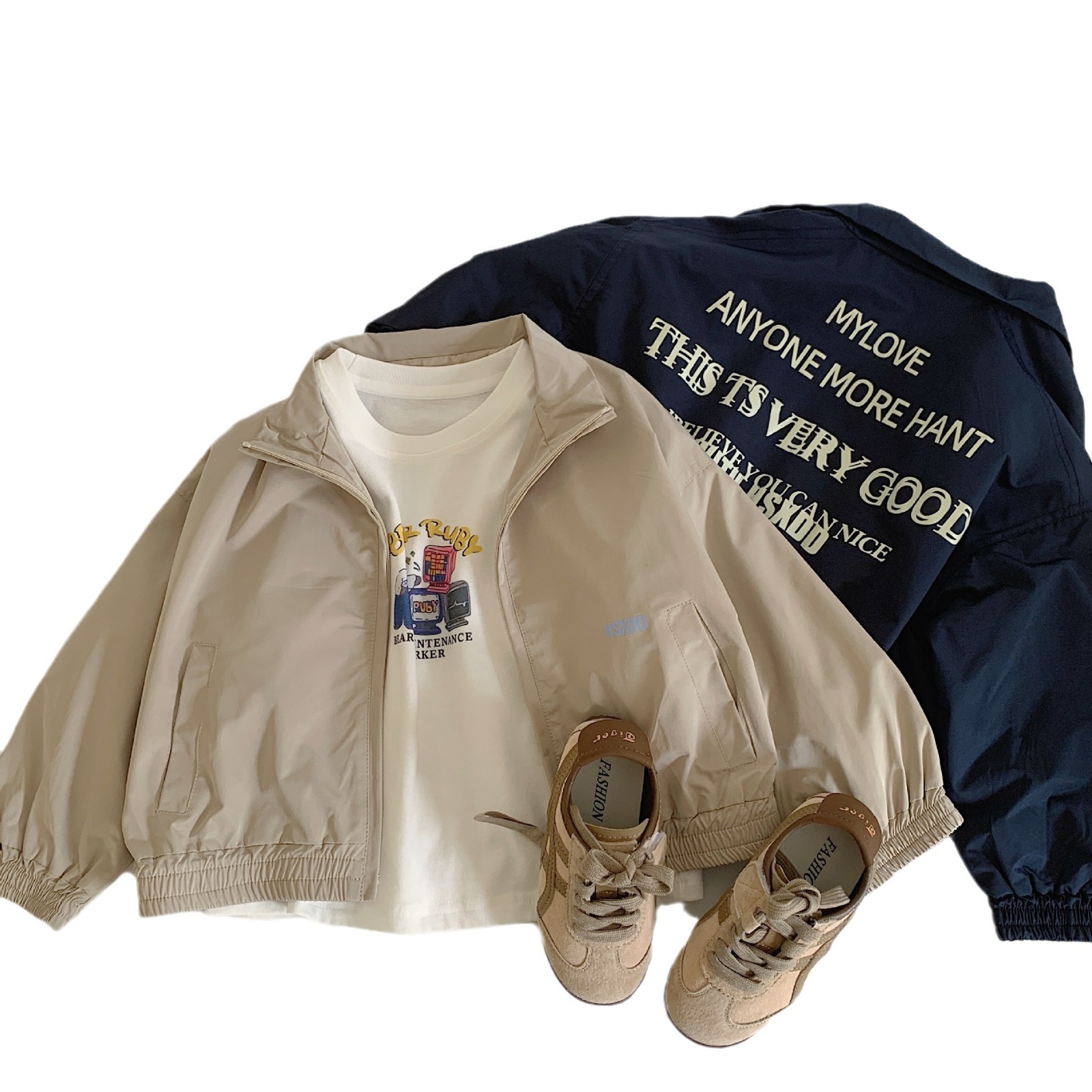 Mai Bao chaqueta infantil 2025 ropa de primavera impresa con cremallera chaqueta para niños coreanos ropa casual para niños