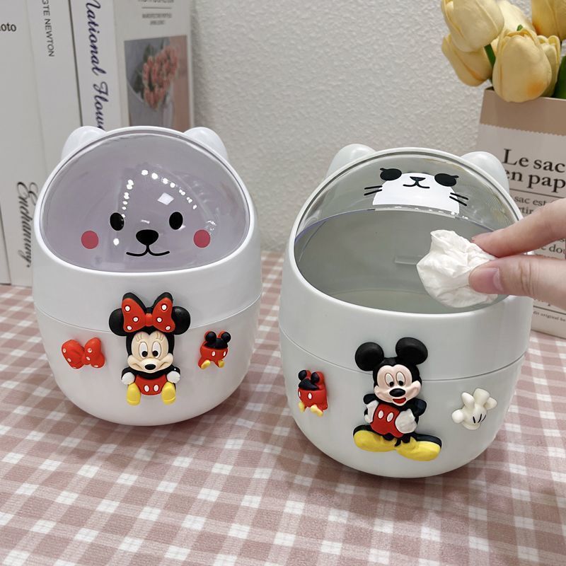 Creative Home Desktop Storage Small Trash Can Mini Cute Cartoon Student Dormitory Trash Can Desk with Lid