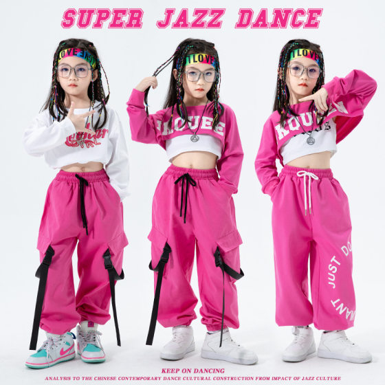 Girls' jazz Dance Costume Girls' Hip-hop jazz Suit Girls' Stylish Navel-exposed Costume Children's Hip-hop Fashion Clothing