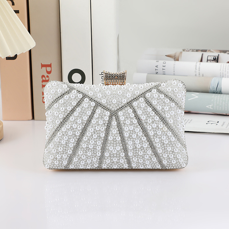 White Pearl Solid Color Square Evening Bags display picture 3