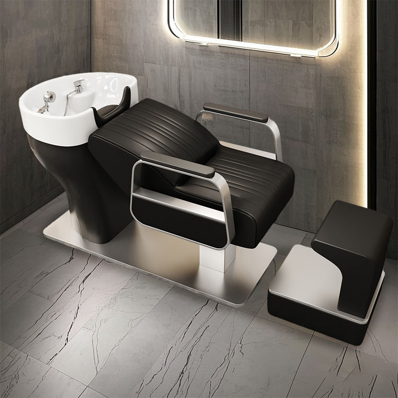 라운드 세면대 블랙 가죽-실버 플레이트/스프링 시트백(스테인리스 소재)