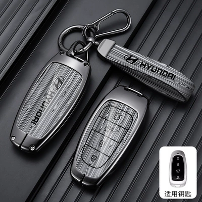 Car key bag | Fifth Generation Tucson L Special - standard-type-c-4-buttons-wood-grain-gray-leather-buckle
