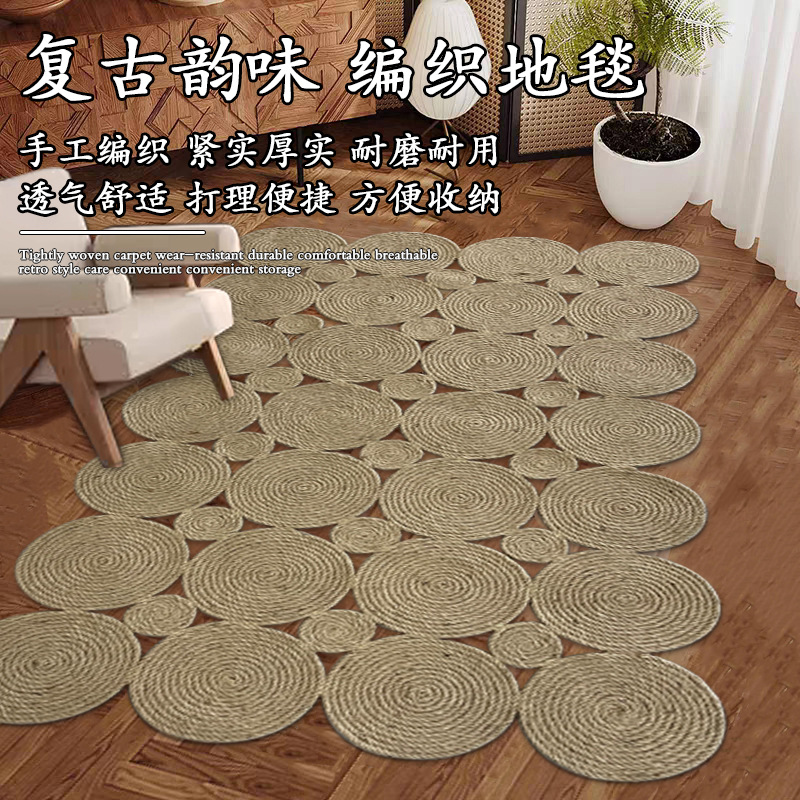 Alfombras japonesas tejidas de yute retro alfombras de cama sala de estar sofá alfombras de dormitorio alfombras tatami