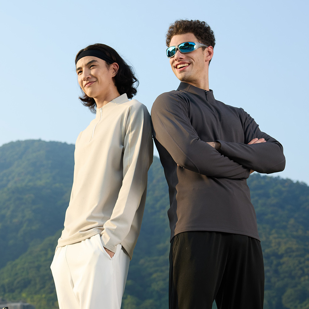 Otoño y invierno de secado rápido camiseta deportiva con semia cremallera de camiseta deportiva de manga larga de acondicionamiento físico al aire libre para hombres y mujeres camisas casuales transfronterizas