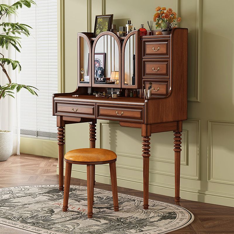Medieval Style American Solid Wood Dressing Table Small Apartment Retro French Dressing Table Desk Storage Cabinet Integrated Master Bedroom