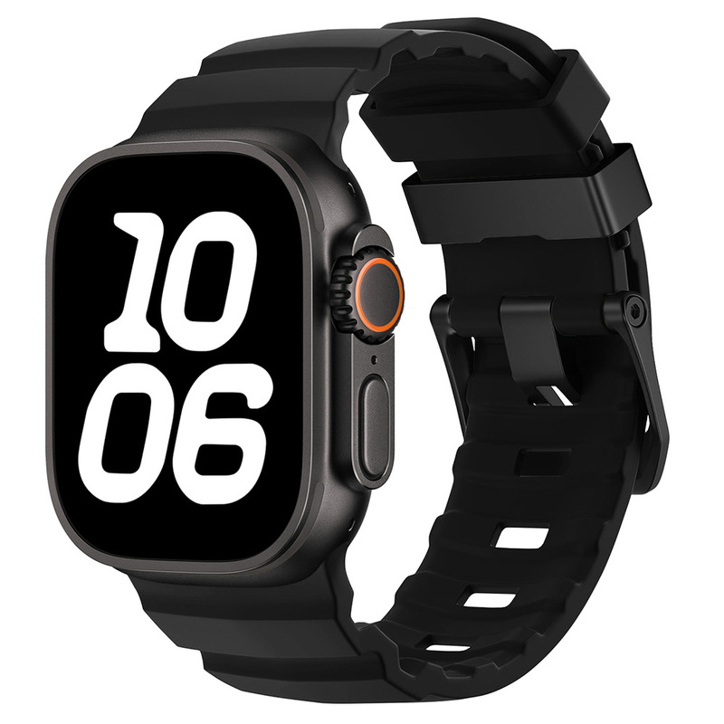 Apple Watch 6789用、ワイルドトラックシリコンストラップ、iWatch S10 Ultra用リストバンド、ブラックチタンカラーのメタルバックル|undefined