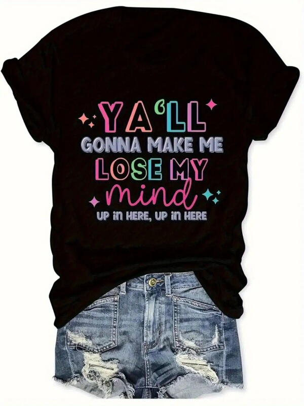 European size cotton T-shirt for women with funny teacher and mom life slogan - "You're driving me crazy" - factory wholesale