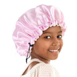 Children's double-layer satin nightcap elastic adjustable buckle hair care cap baby candy color round cap K-16