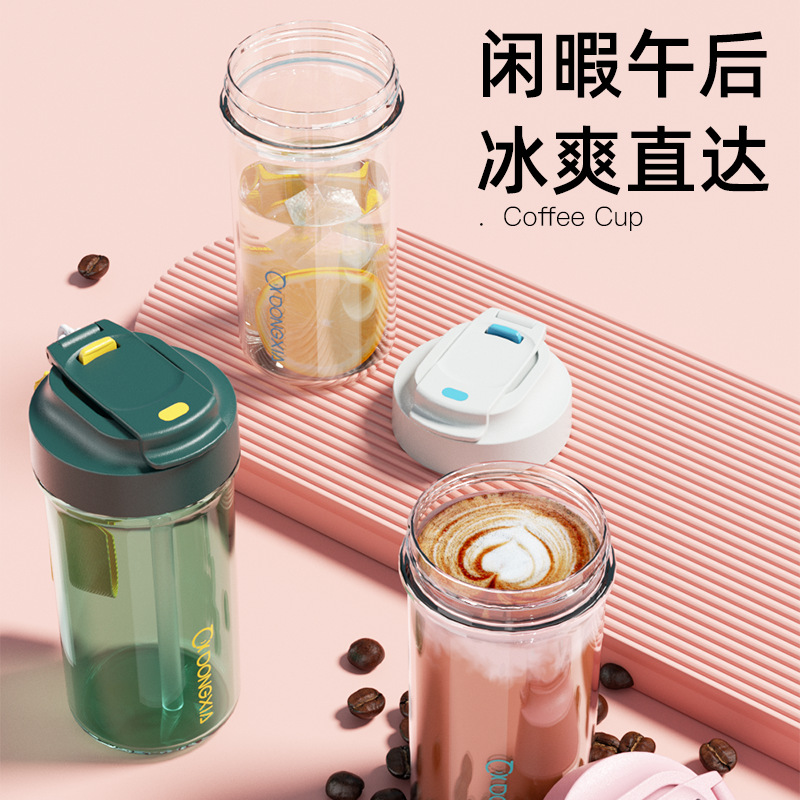 Taza de plástico de alta apariencia, con pajita y asa, para café y bebidas - Tendencia de verano image 4