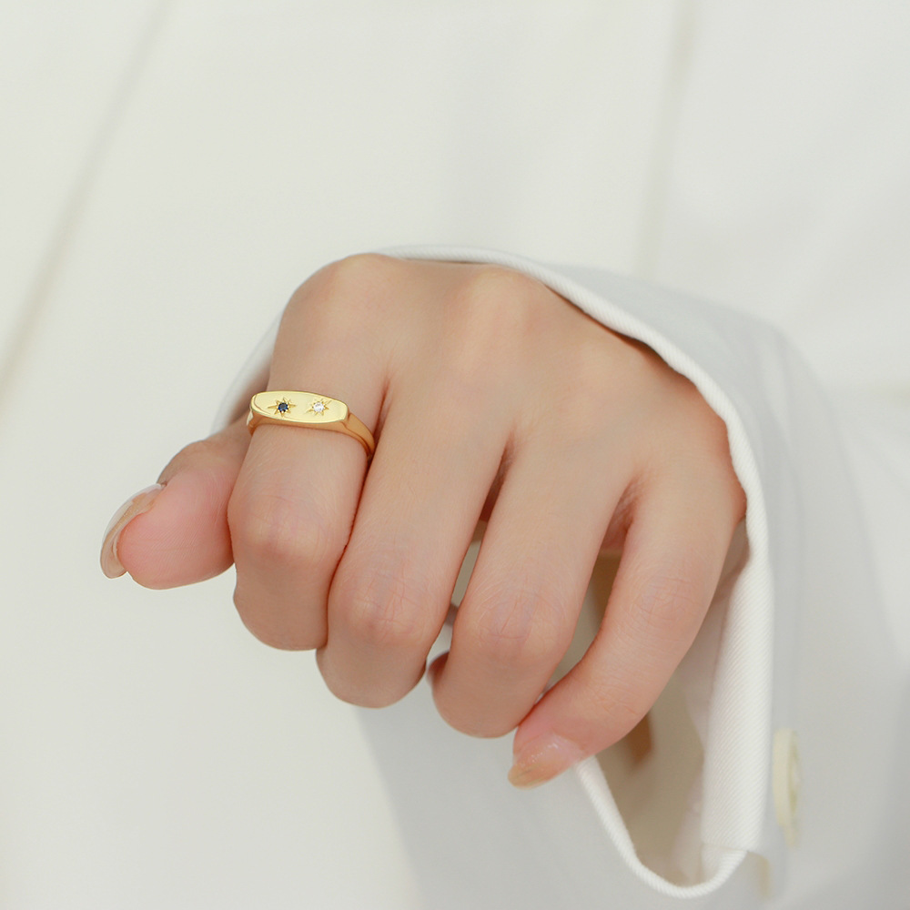 Zircon Inlay Material Silver Zircon Star Rings