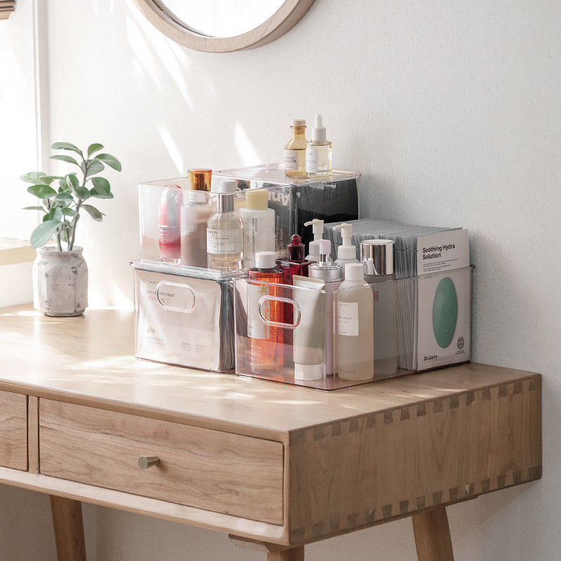 Yimijia cosméticos caja de almacenamiento transparente máscara caja hogar cuidado de la piel estante de escritorio organizar caja de almacenamiento