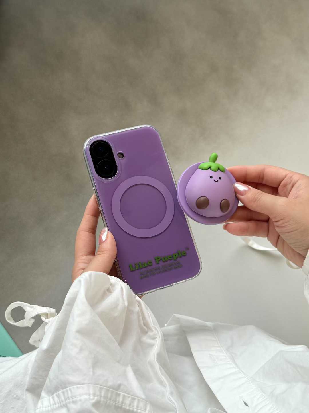 Soporte Magnético para Teléfono con Piedras Preciosas en Gris Humo Estilo Coreano, Compatible con iPhone 17 Pro Max, Apple 14/15, Funda para Teléfono 16