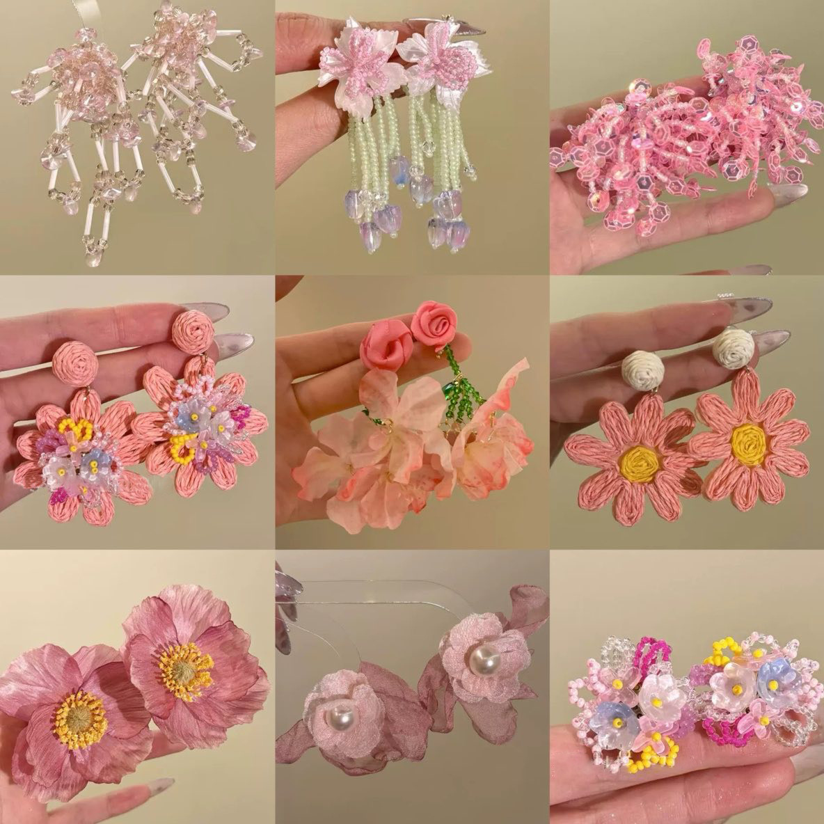 Pendientes de borla de hilo de malla de flor de aguja de plata Pendientes de estilo de vacaciones junto al mar frescos y dulces Pendientes de ambiente de moda y versátil