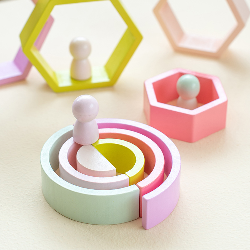 Weiweihu Tronos de construcción de suma y resta tridimensionales Educación temprana para niños Tronos de construcción irregulares de color macaron rompecabezas Juguetes de madera