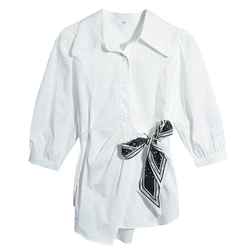 Spring 2025 7/8 Sleeve Blouse Fashion and Chic Early Spring Top for Women Plus Size Fat Hiding Stomach and Concealing Flesh Slimming Waist