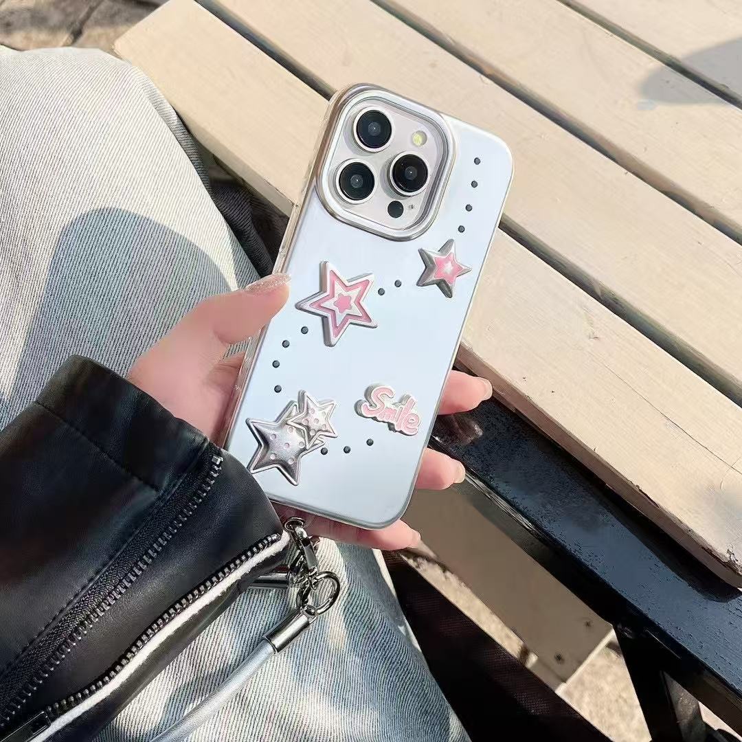 Estrellas tridimensionales dulces y frescas para iphone16ProMax Girl 15 Apple 14 funda para teléfono móvil 13 cuerda de mano 16 galvanoplastia