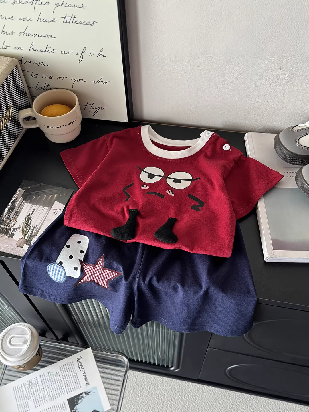 Muñeca infantil algodón para niños patrón tridimensional ropa de verano suelta pantalones cortos antibacterianos para bebés ropa A