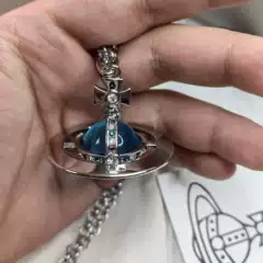 Empress Dowager Large 20mm Crystal Ball Stereo Saturn ORB UFO Necklace Women's Little Red Riding Book Explosive sweater chain