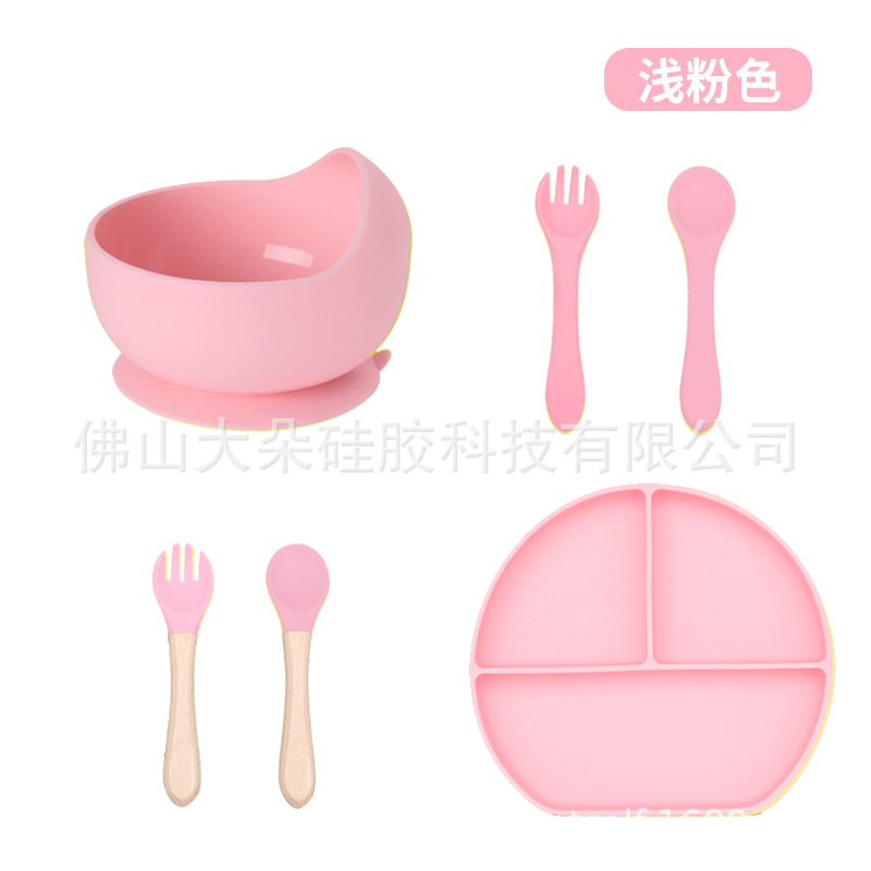 Precio bajo de la fábrica libre combinación de silicona bebé placa niños suplemento alimenticio tazón cuchara taza de agua babero traje