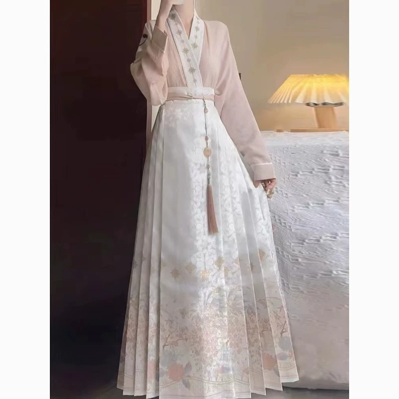 Новый комплект ханьфу в китайском стиле династии Мин с жаккардовым принтом, летний тонкий модифицированный повседневный комплект из двух предметов для взрослых.