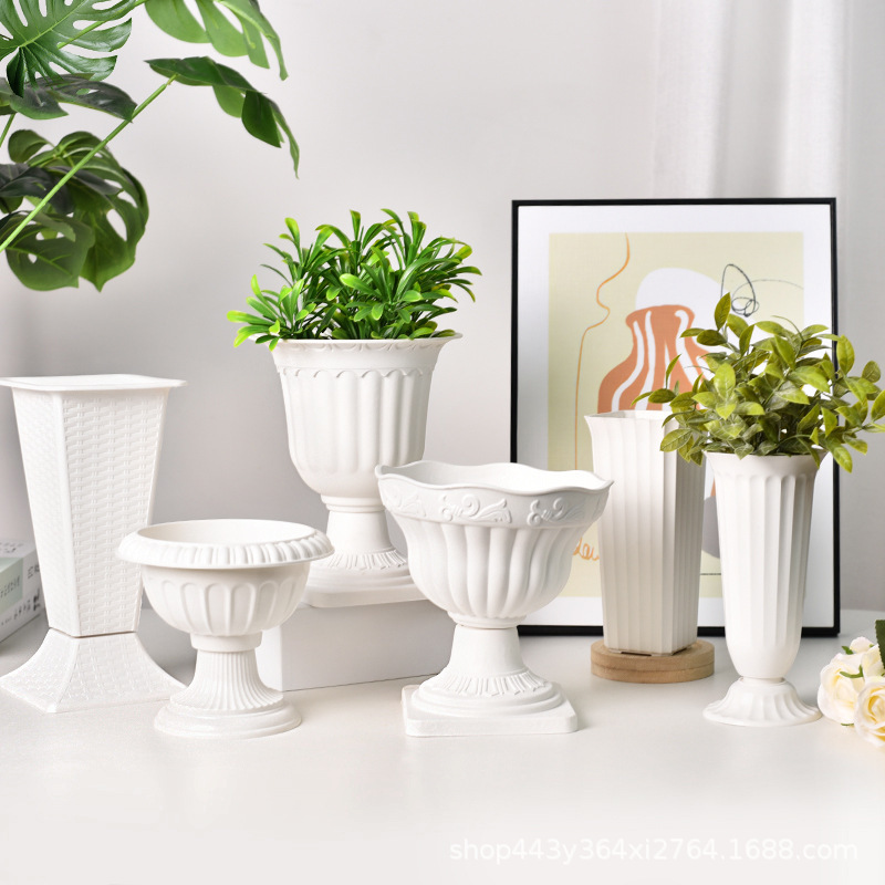 プラスチック植木鉢ヨーロッパスタイル肥厚白緑大根鉢植え蘭胡蝶蘭バルコニーガーデニング水耕植木鉢|undefined