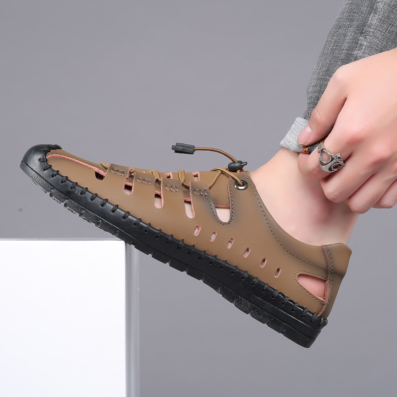 Verano nuevo estilo sandalias de cuero para hombres zapatos de cuero con agujeros transpirables zapatos de cuero casuales para hombres huecos zapatos para hombres zapatos comerciales