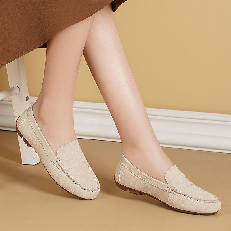 Counter Mall Same Style Genuine Leather Shoes Beanie Shoes for Women 2025 Spring Versatile Non-Slip Flats Shoes Soft Sole Loafers