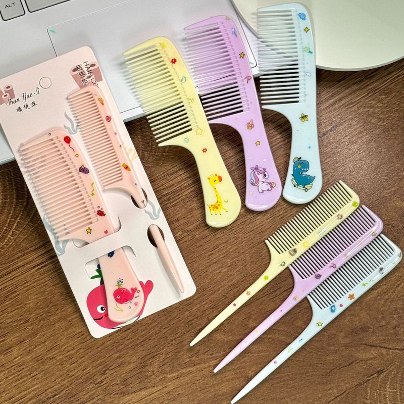 可爱卡通动物宝宝儿童梳女童学生便携美发梳细齿尖尾2把梳子套装|undefined