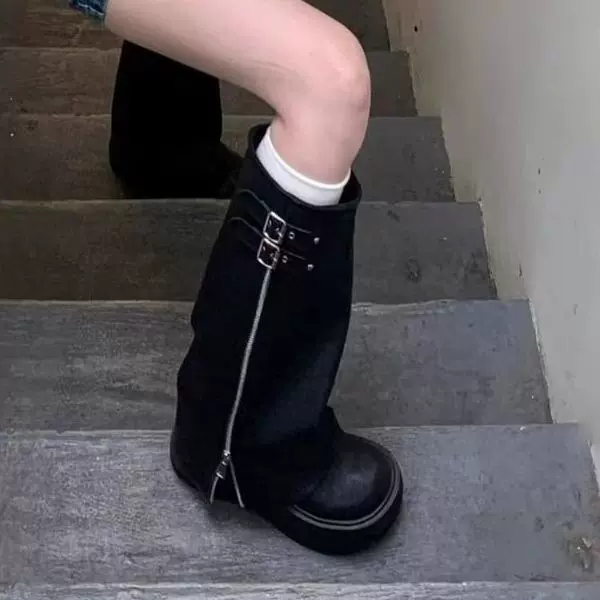 厚底裤管靴西部骑士靴2025新款爆款长筒靴女秋冬不过膝瘦瘦高筒靴