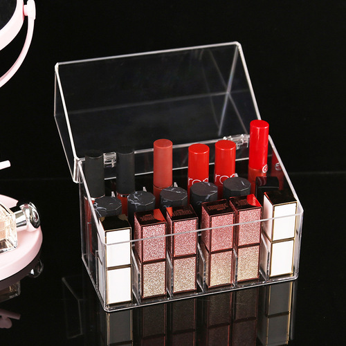 Desktop lipstick storage box for lipstick and lip glaze box, multi-lattice nail polish cosmetics transparent storage rack