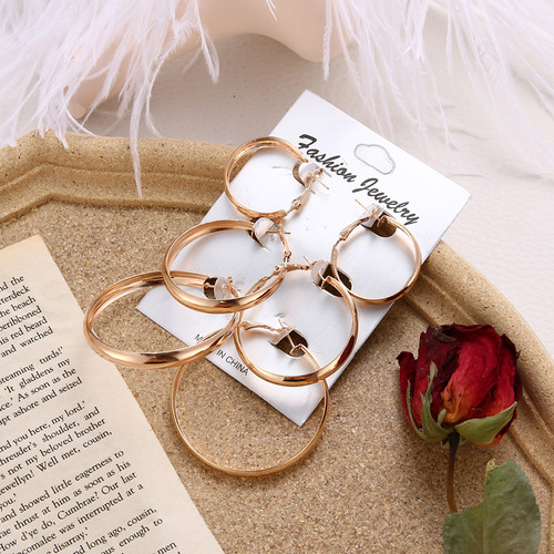 European and American cross-border fashion alloy earrings large circle shrimp buckle earrings set metal earrings women's jewelry wholesale