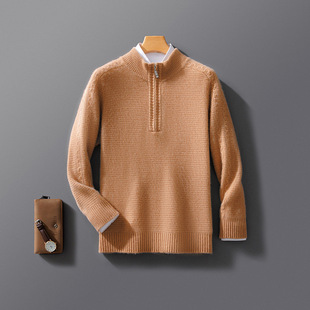 2024 Autumn and Winter New Men's Sweater Half-turtleneck Zipper Men's Loose Half-zipper Inner Sweater Base-Layer Shirt for Men