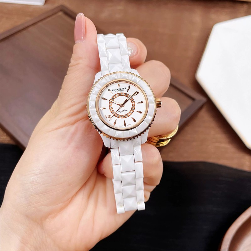 女士手表满钻奢华腕表白领通勤防水陶瓷表石英手表女跨境外贸2031