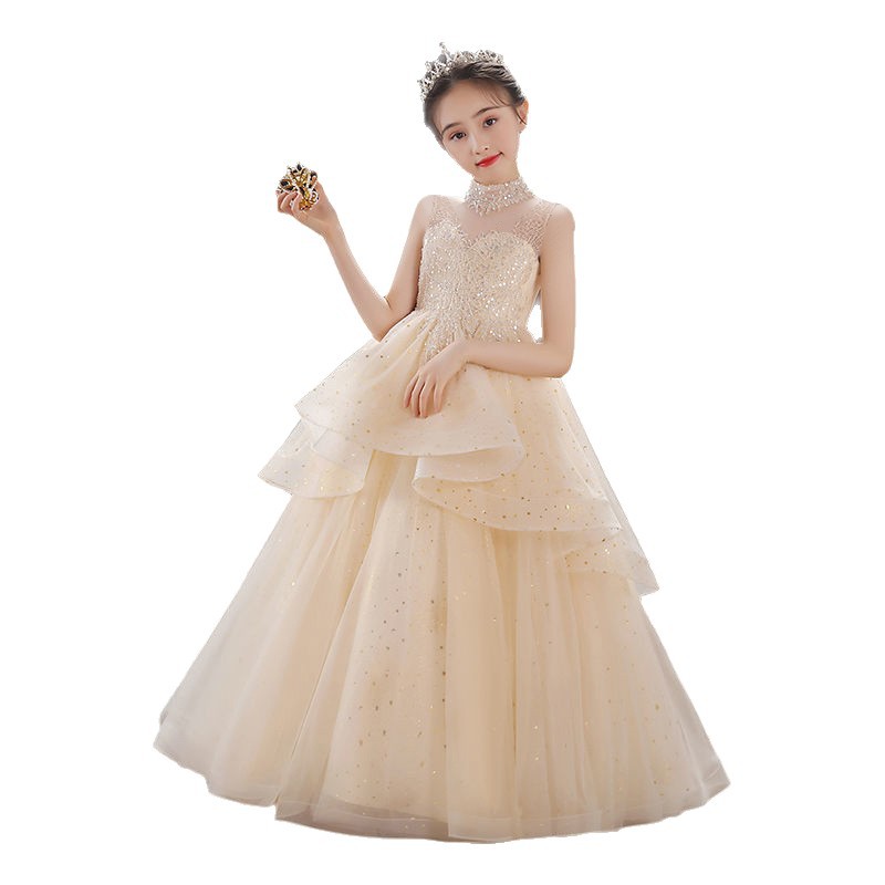 Spot vestido de novia de niña de las flores para niños pasarela femenina vestido de noche de gasa hinchada pequeña presentadora interpretación de piano falda larga verano