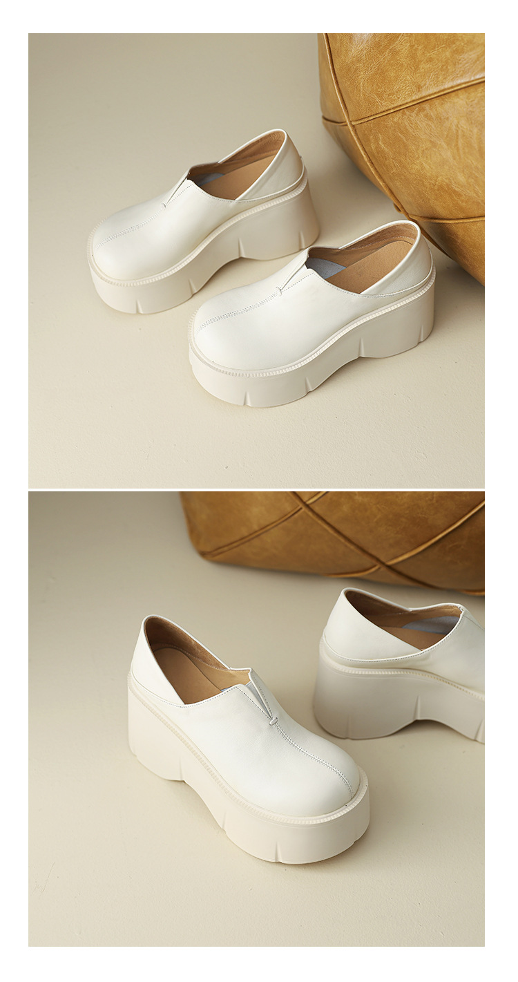 Giày loafer nữ đế xuồng platform da bò cao cấp gót 9 cm — màu đen, màu trắng ngà chi tiết 12