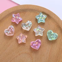 Аксессуары из смолы, прозрачные блестящие красочные сердца, пятиконечные звезды, наклейки для обуви, серьги, чехол для мобильного телефона, материалы для украшения красоты, оптовая продажа