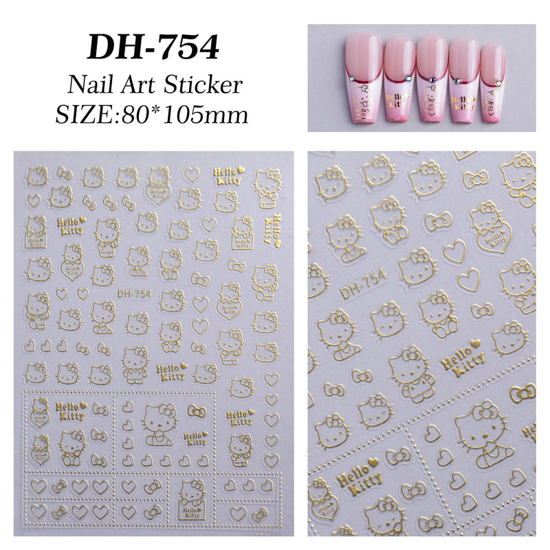 かわいい KT 猫ネイルアートステッカーフラット粘着裏地付き hellokitty ハローキティネイルデカール装飾品 DH754|undefined