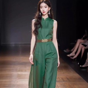 2024新款独特连衣裤超好看设计感新中式绿色连体裤子女夏季阔腿裤-阿里巴巴