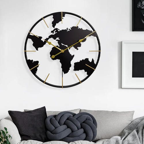 Modern entryway art wall clock world map round iron fashion wall clock cross-border e-commerce clock clock