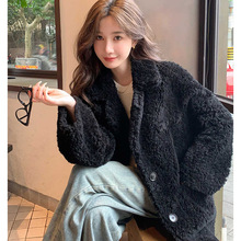 2025冬季新款西装羊羔毛外套女黑色中长款羊毛皮毛一体大衣皮草