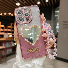 适用苹果17promax手机壳iphone14新款水钻爱心镜13硅胶15带挂绳12