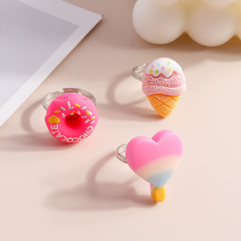 Children's Day Gift Ring Resin Cute Lollipop Donut Ice Cream Ring Jewelry display picture 2